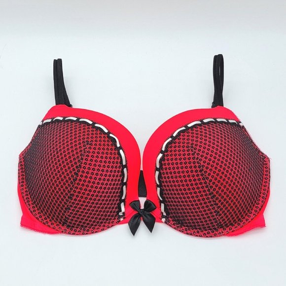 Victoria's Secret Other - Victorias Secret Very Sexy Push Up Bra Size 34DD Gel Padded Coral Black Lace
